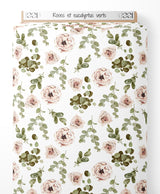 Tissu - Roses et eucalyptus verts