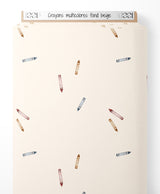 Tissu - Crayons multicolores sur fond beige