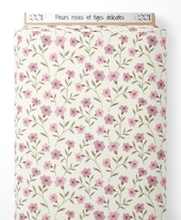 Tissu - Fleurs roses et tiges délicates