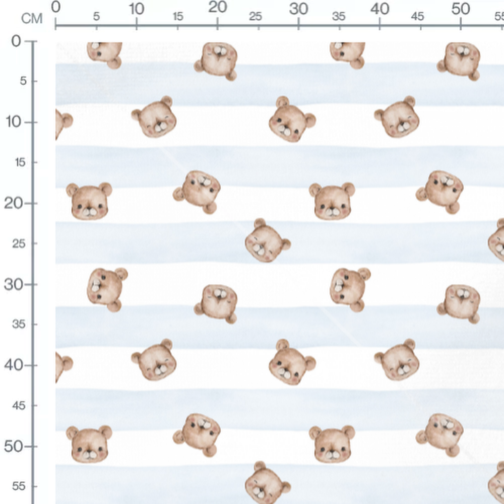 Tissu - Oursons bruns sur rayures bleues