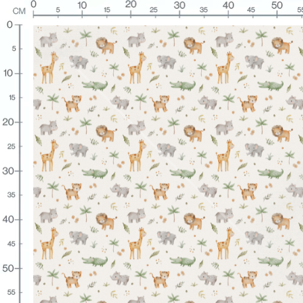 Tissu - Animaux doux sur fond crème