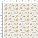 Tissu - Animaux doux sur fond crème