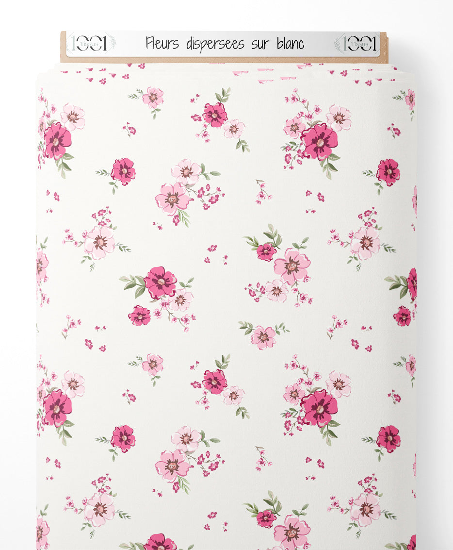 Tissu - Fleurs dispersées sur blanc