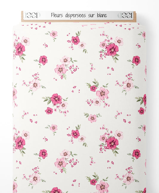 Tissu - Fleurs dispersées sur blanc