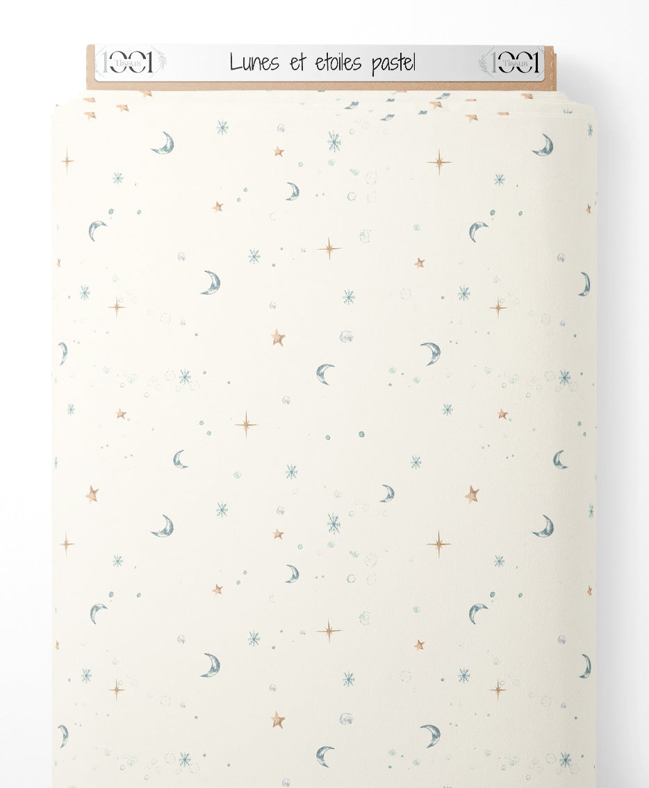 Tissu - Lunes et étoiles pastel