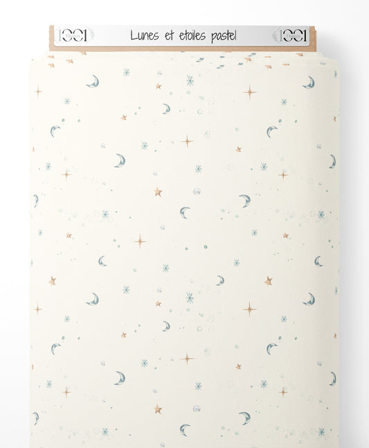 Tissu - Lunes et étoiles pastel