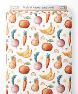 Tissu - Fruits et légumes joyeux pastel