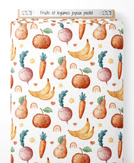 Tissu - Fruits et légumes joyeux pastel