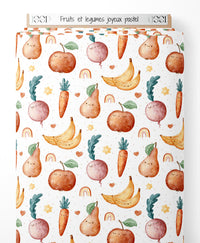 Tissu - Fruits et légumes joyeux pastel