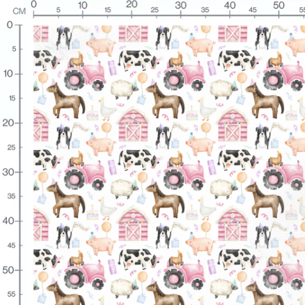 Tissu - Fête des animaux sur blanc 2