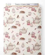 Tissu - Théières et tasses crème