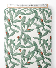 Tissu - Coccinelles sur feuilles vertes