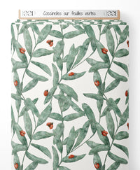 Tissu - Coccinelles sur feuilles vertes