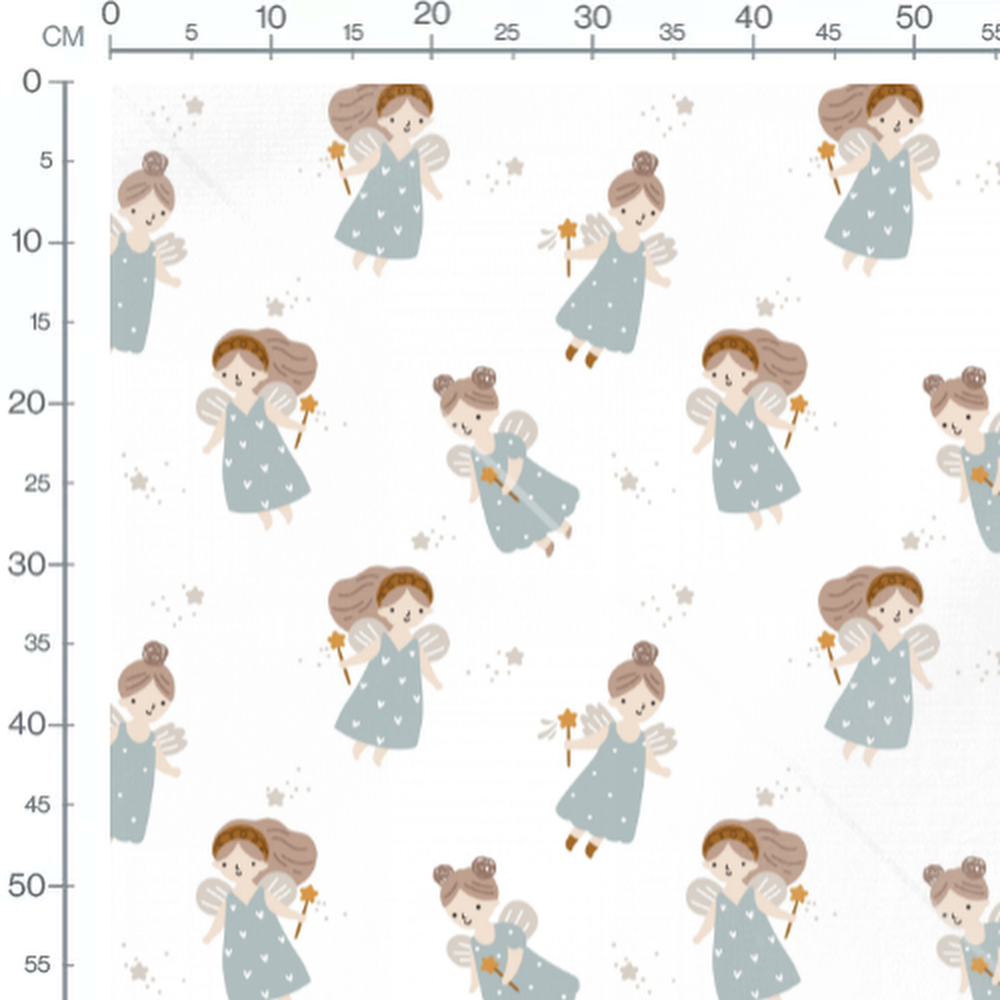 Tissu - Fées ailées et étoiles