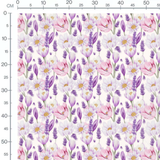 Tissu - Fleurs roses et lavande blanches