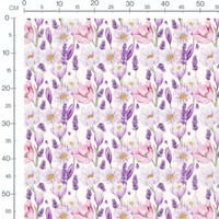 Tissu - Fleurs roses et lavande blanches