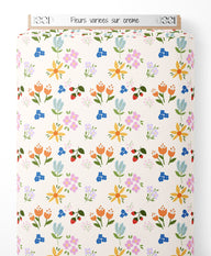 Tissu - Fleurs variées sur crème