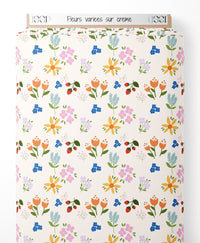 Tissu - Fleurs variées sur crème