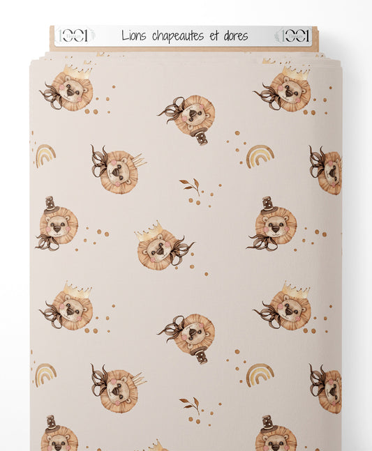 Tissu - Lions chapeautés et dorés