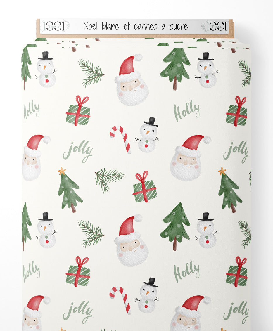 Tissu - Noël blanc et cannes à sucre