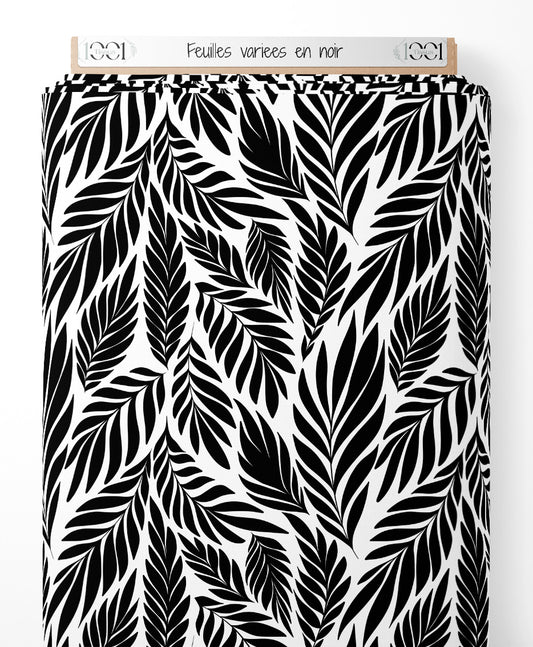 Tissu - Feuilles variées en noir