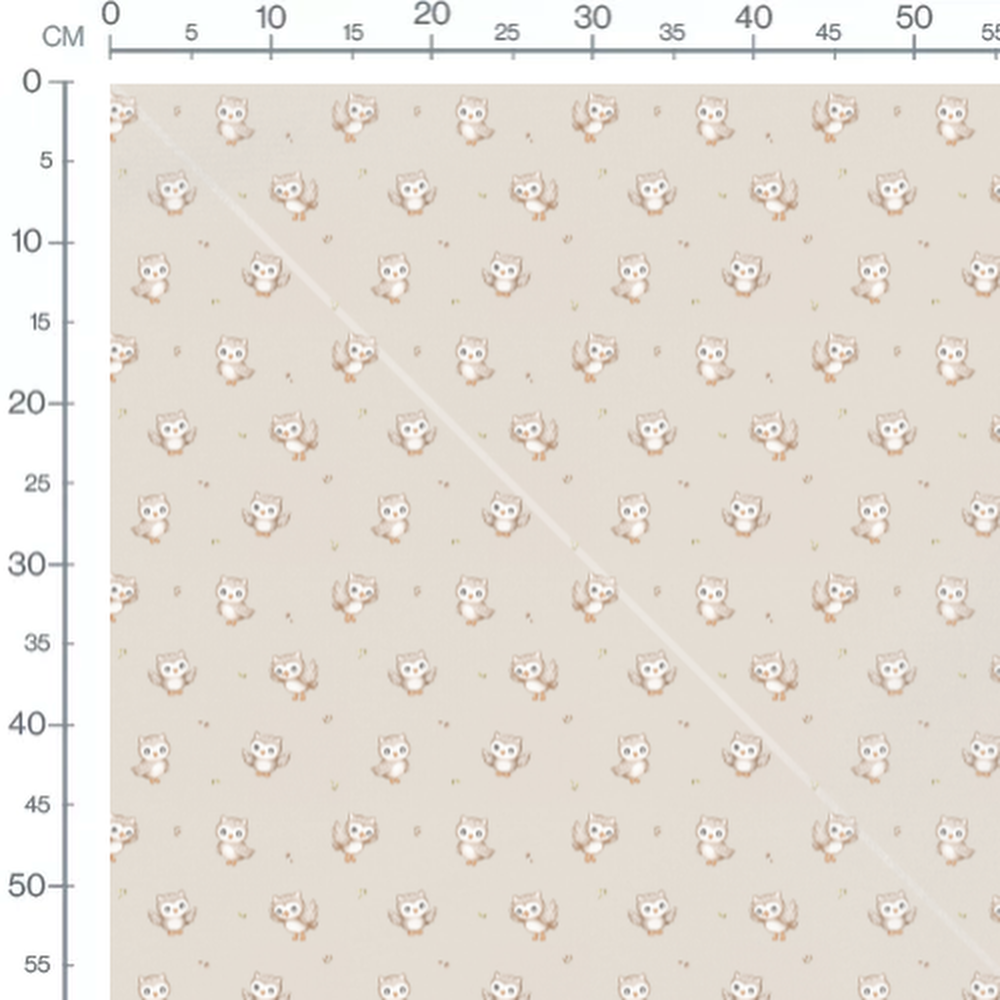 Tissu - Chouettes beige sur fond crème