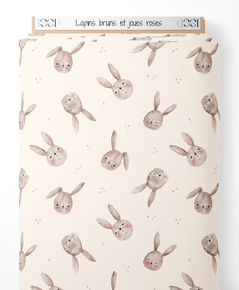 Tissu - Lapins bruns et joues roses