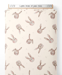 Tissu - Lapins bruns et joues roses
