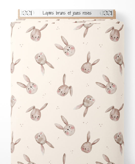 Tissu - Lapins bruns et joues roses
