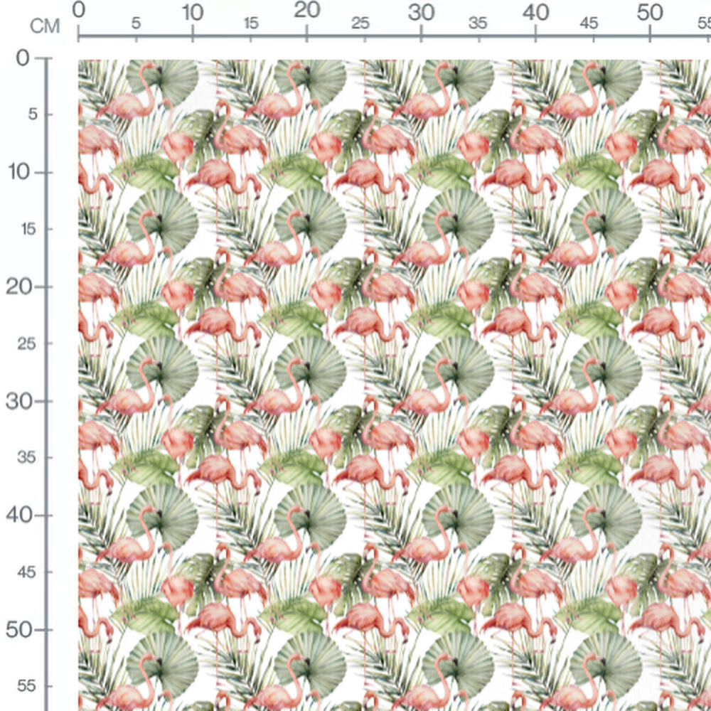 Tissu - Flamants roses et feuilles vertes