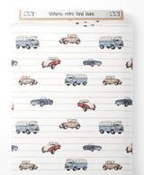 Tissu - Voitures rétro sur fond blanc