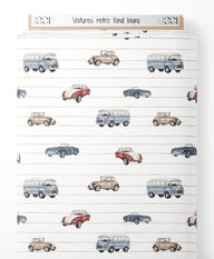 Tissu - Voitures rétro sur fond blanc