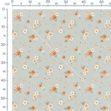 Tissu - Fleurs orange et blanches gris