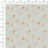Tissu - Fleurs orange et blanches gris