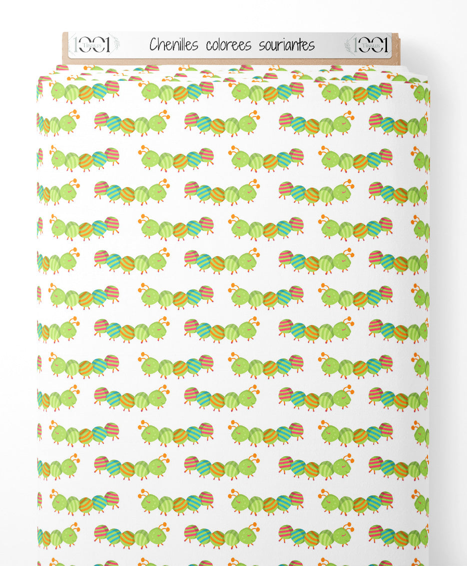 Tissu - Chenilles colorées souriantes