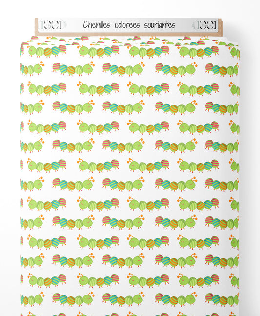 Tissu - Chenilles colorées souriantes