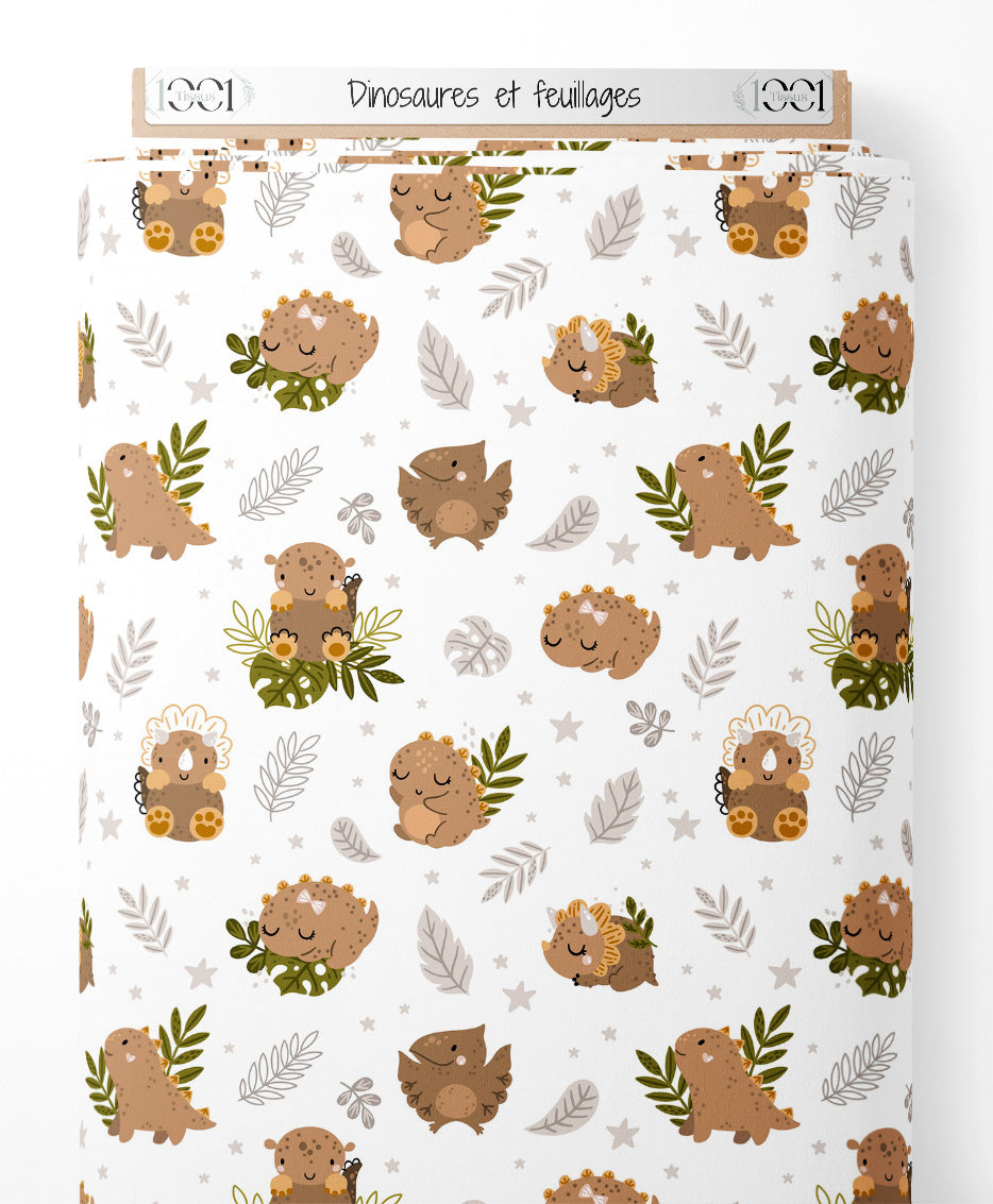 Tissu - Dinosaures et feuillages