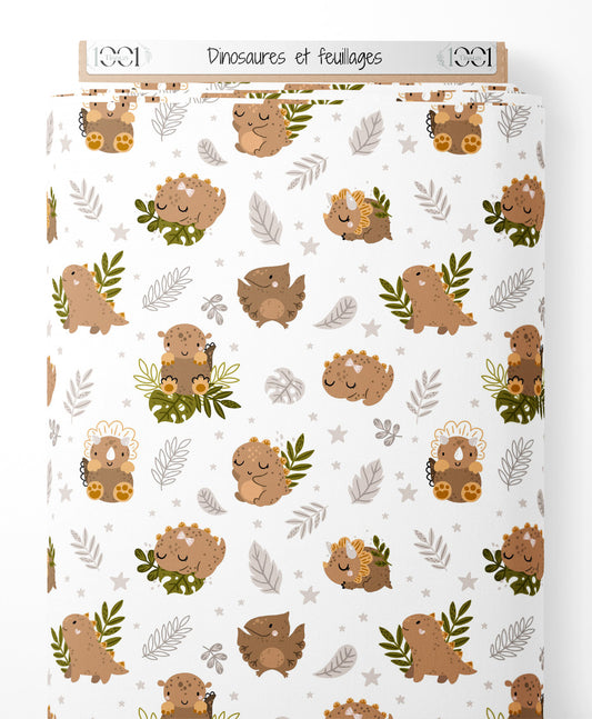 Tissu - Dinosaures et feuillages