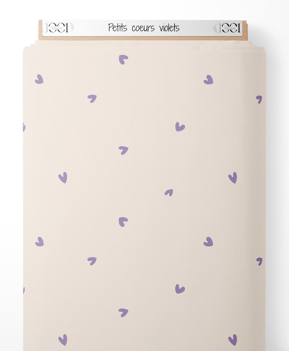 Tissu - Petits cœurs violets