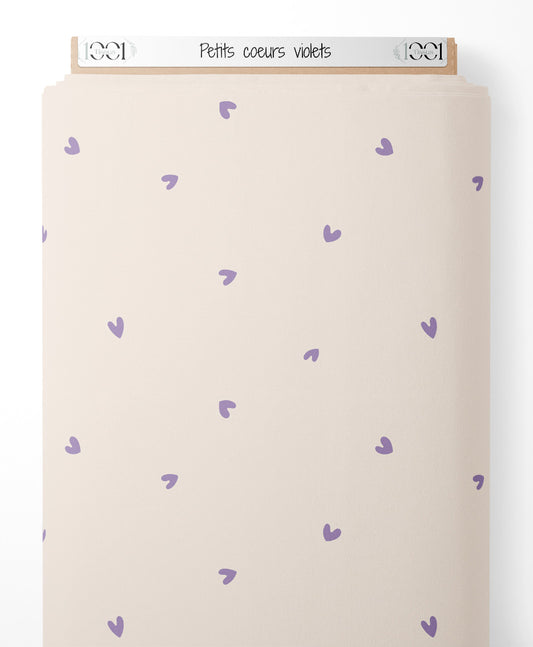 Tissu - Petits cœurs violets