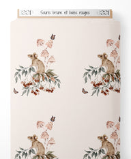 Tissu - Souris brune et baies rouges