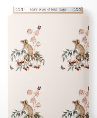 Tissu - Souris brune et baies rouges