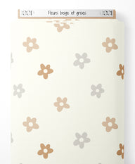 Tissu - Fleurs beige et grises