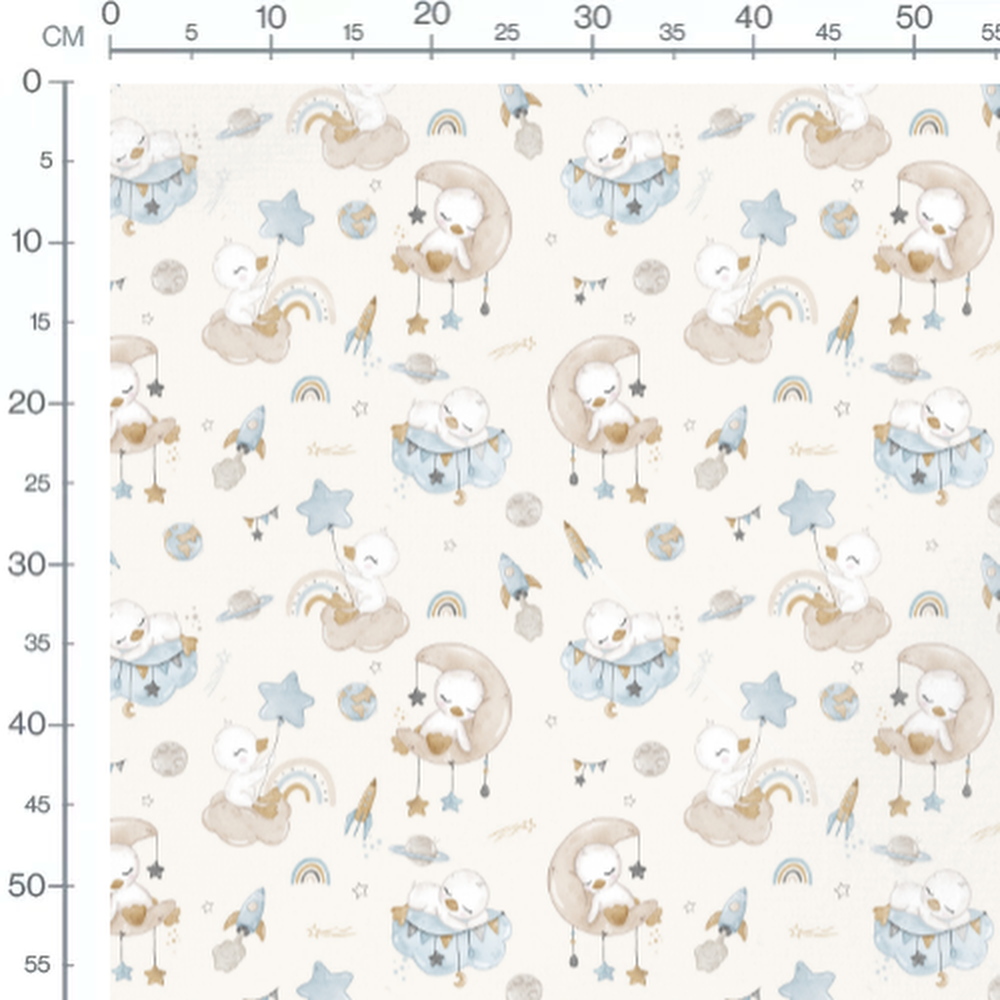 Tissu - Animaux sur nuages crème pastel