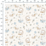 Tissu - Animaux sur nuages crème pastel