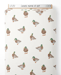 Tissu - Canards marron et vert