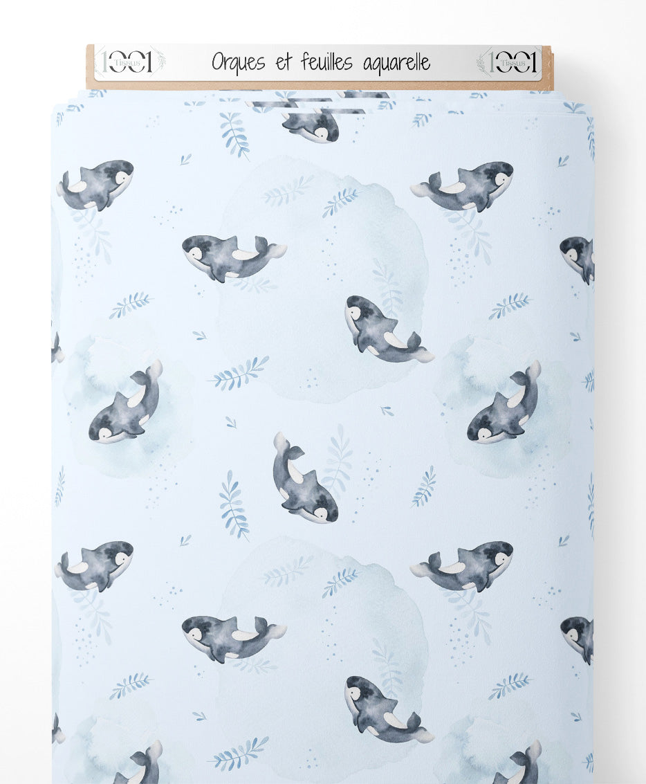 Tissu - Orques et feuilles aquarelle