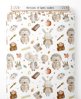 Tissu - Hérissons et lapins écoliers