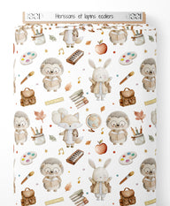 Tissu - Hérissons et lapins écoliers