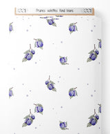 Tissu - Prunes violettes sur fond blanc